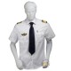Chemise pilote blanche chevrons manches courtes, cintrée, avec épaulettes et poche stylo
