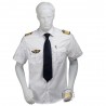 Chemise pilote blanche tissu motif chevrons manches courtes, cintrée, avec épaulettes et poche stylo, coton