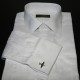 Chemise pilote blanche manches longues, boutonnière de manchettes pour boutons, cintrée, avec épaulettes et poche stylo, coton