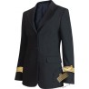 Veste femme Noire galonnée esprit tailleur, 3 boutons, bas rond, galons de manche