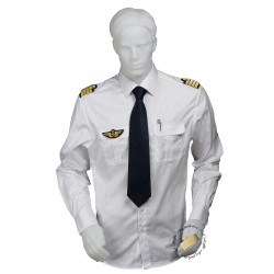 Chemise pilote COUPE DROITE blanche opaque manches longues, avec épaulettes et poche stylo, coton