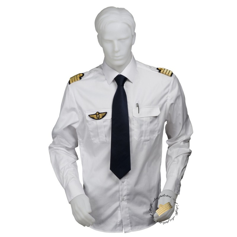 chemise homme COUPE DROITE blanche pilote manches longues opaque